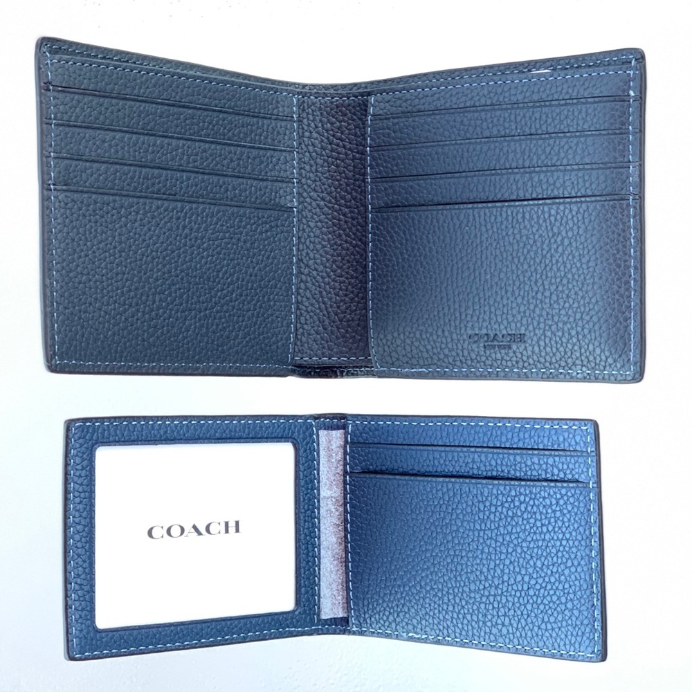COACH 3-In-1 Midnight Navy/Deep Blue Bifold Billfold Wallet - Picture 3 of 6